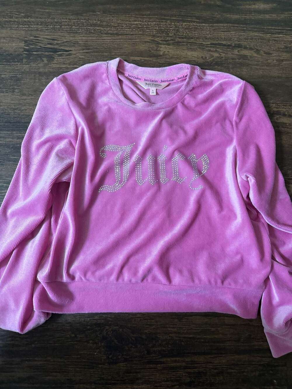 Juicy Couture Women's Pink Velour Sleepwear Top Size Large Rhinestones Pajamas